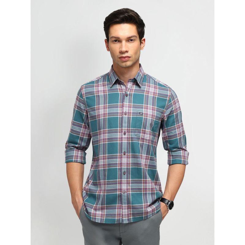 Arrow Sports Checks Teal Full Sleeves Collar Neck Slim Fit Shirt (42)