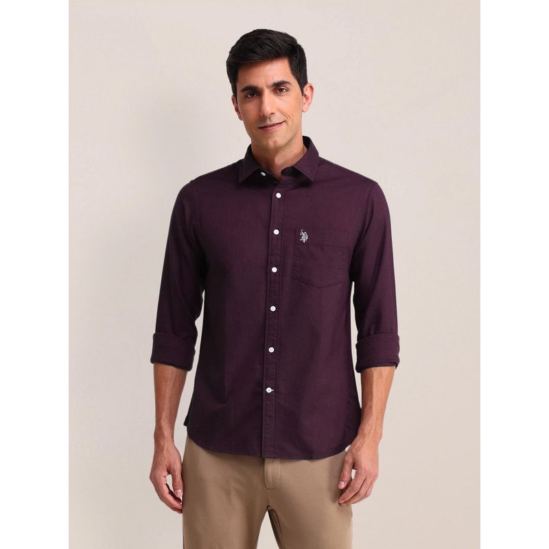 U.S. POLO ASSN. Solid Wine Full Sleeves Collar Neck Regular Fit Shirt (39)