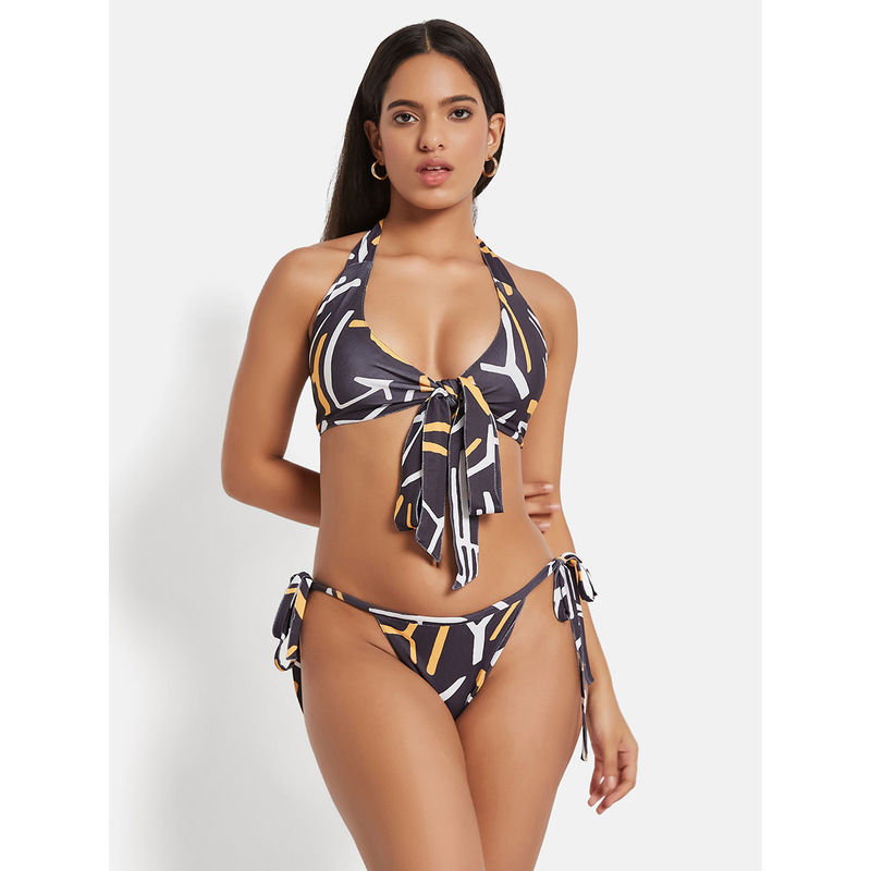 Secrets By ZeroKaata Women Printed Halter Bikini (Set of 2) (XS)