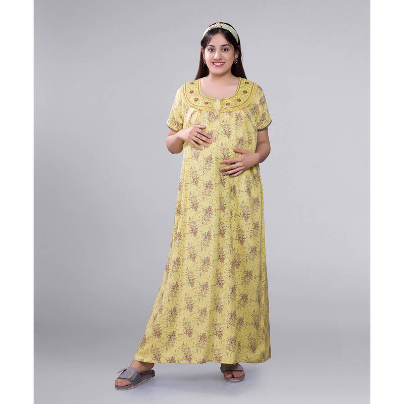 Mamma's Maternity Yellow Printed Maternity Nighty (L)