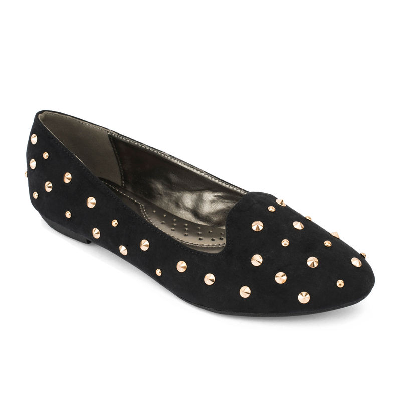 Black Suede Flat Feet Shoes Splicing Tulle Zircon AP1050 main image 0