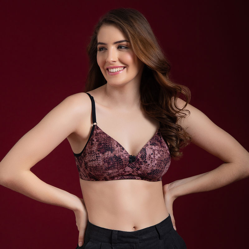 Clovia Polyamide Printed Padded Full Cup Wire Free T-shirt Bra - Dark Brown (32D)
