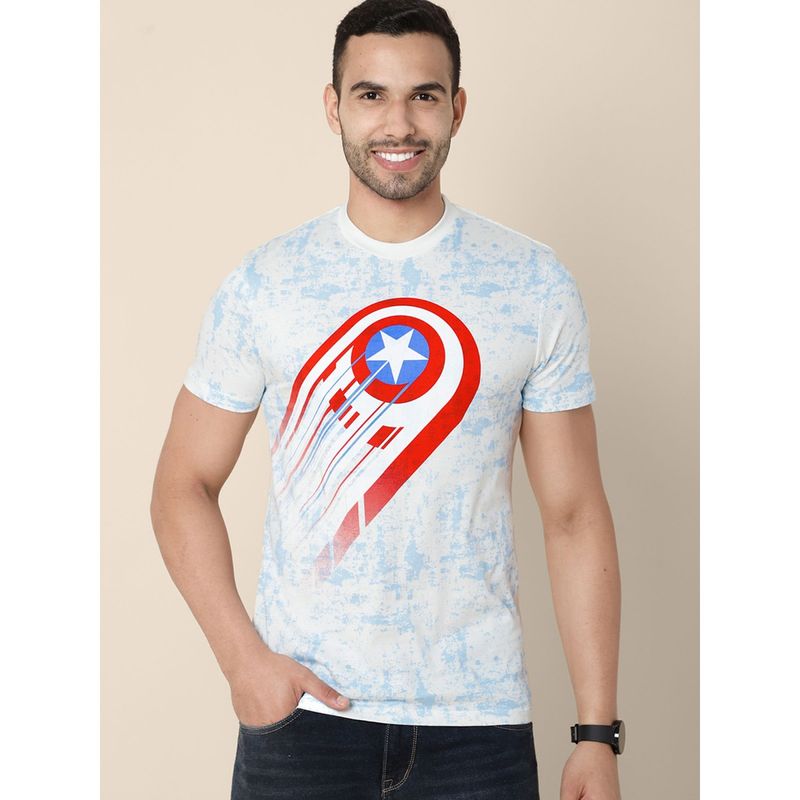 Free Authority Young Men Captain America Printed Blue T-Shirt (S)