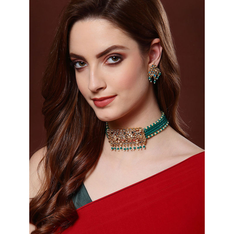 PANASH GoldPlated AquaGreen Mirror Work Choker Jewellery Set Buy