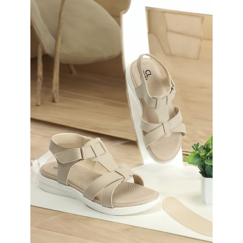 Carlton London Women Beige Color Comfortable Backstrap Sandals (EURO 41)