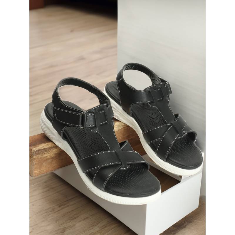 Carlton London Women Black Color Comfortable Backstrap Sandals (EURO 37)