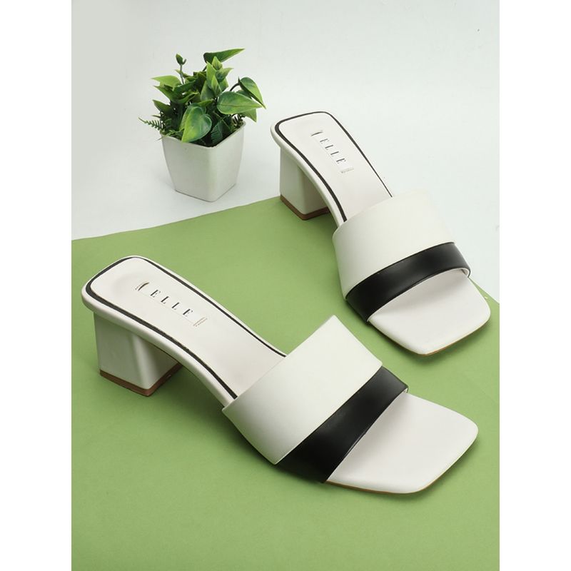 ELLE Womens Fashionable White-Black Color Slip On Sandals (EURO 37)
