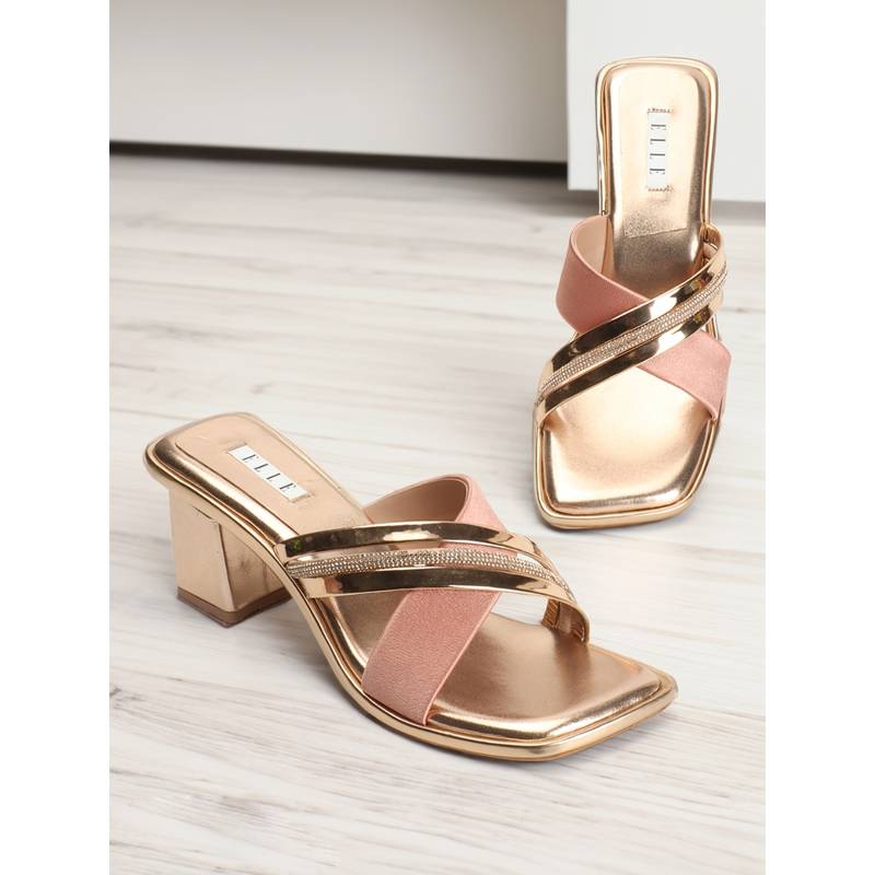 ELLE Womens Fashionable Rose Gold Color Slip On Square Toe Sandals (EURO 36)