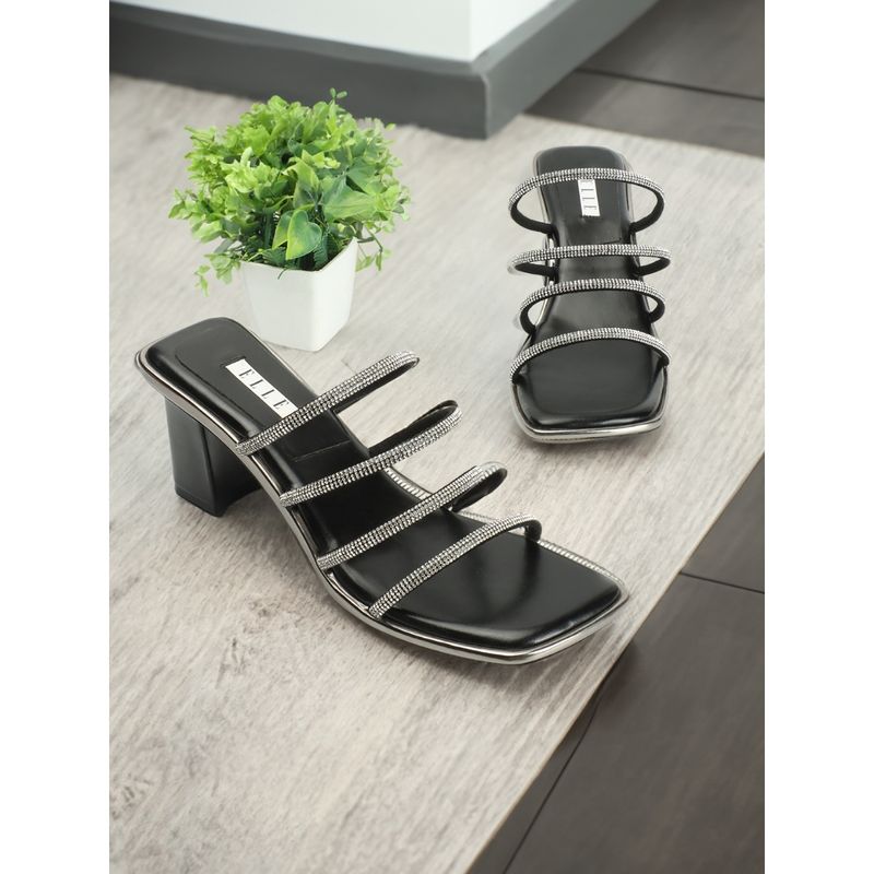 ELLE Womens Fashionable Black Color Slip On Embellished Sandals (EURO 36)