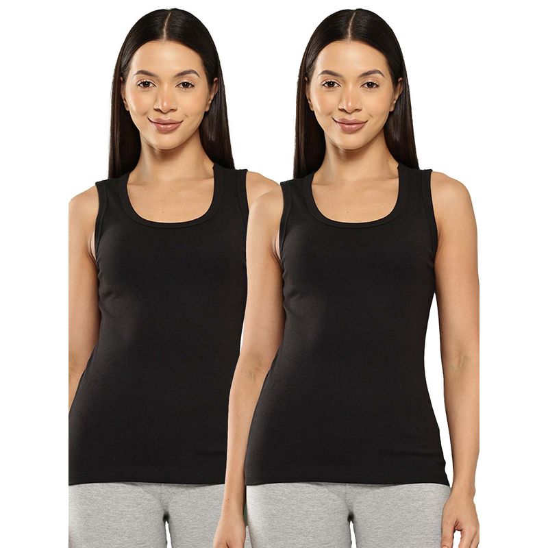 Leading Lady Cotton Black Thermal Sleeveless Tank Top (Pack Of 2) (L)