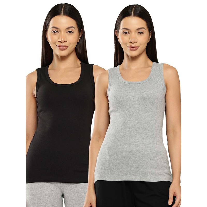 Leading Lady Cotton Multi-Colour Thermal Sleeveless Tank Top (Pack Of 2) (M)