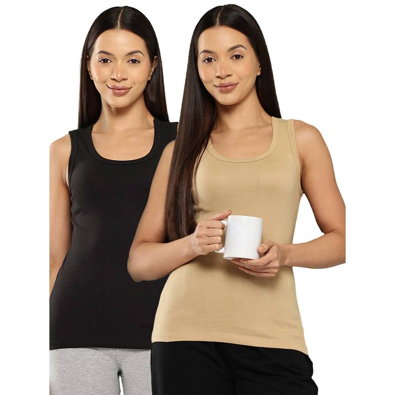 Leading Lady Cotton Multi-Colour Thermal Sleeveless Tank Top (Pack Of 2) (M)