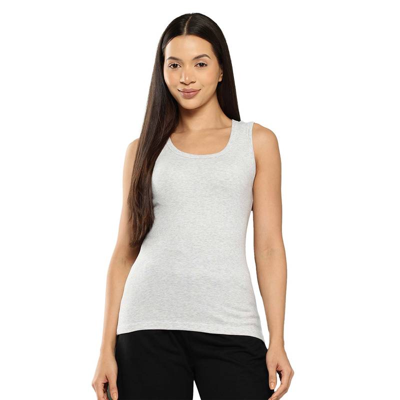 Leading Lady Cotton Light Grey Thermal Sleeveless Tank Top Round Neck (L)