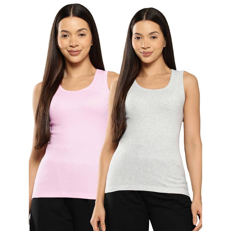 Leading Lady Cotton Multi-Colour Thermal Sleeveless Tank Top (Pack Of 2) (L)
