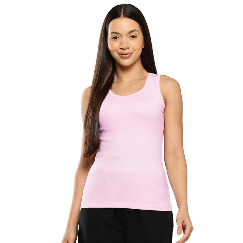Leading Lady Cotton Pink Thermal Sleeveless Tank Top Round Neck (L)