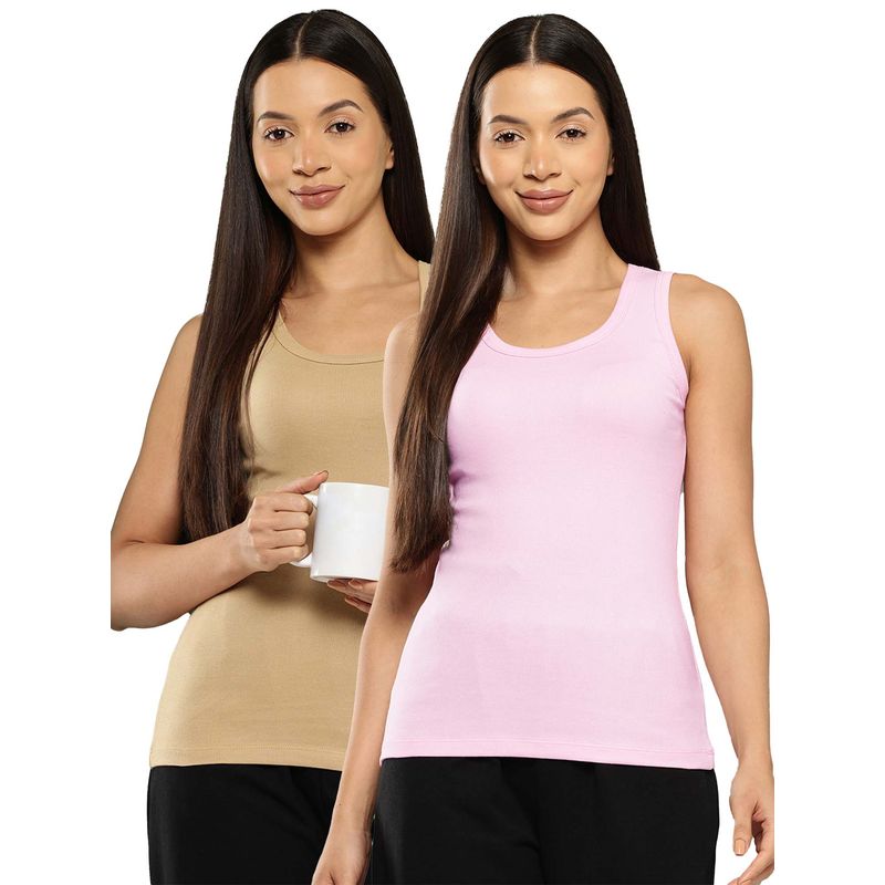 Leading Lady Cotton Multi-Colour Thermal Sleeveless Tank Top (Pack Of 2) (L)