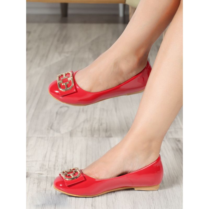 ELLE Womens Fashionable Red Solid Ballerinas (EURO 36)
