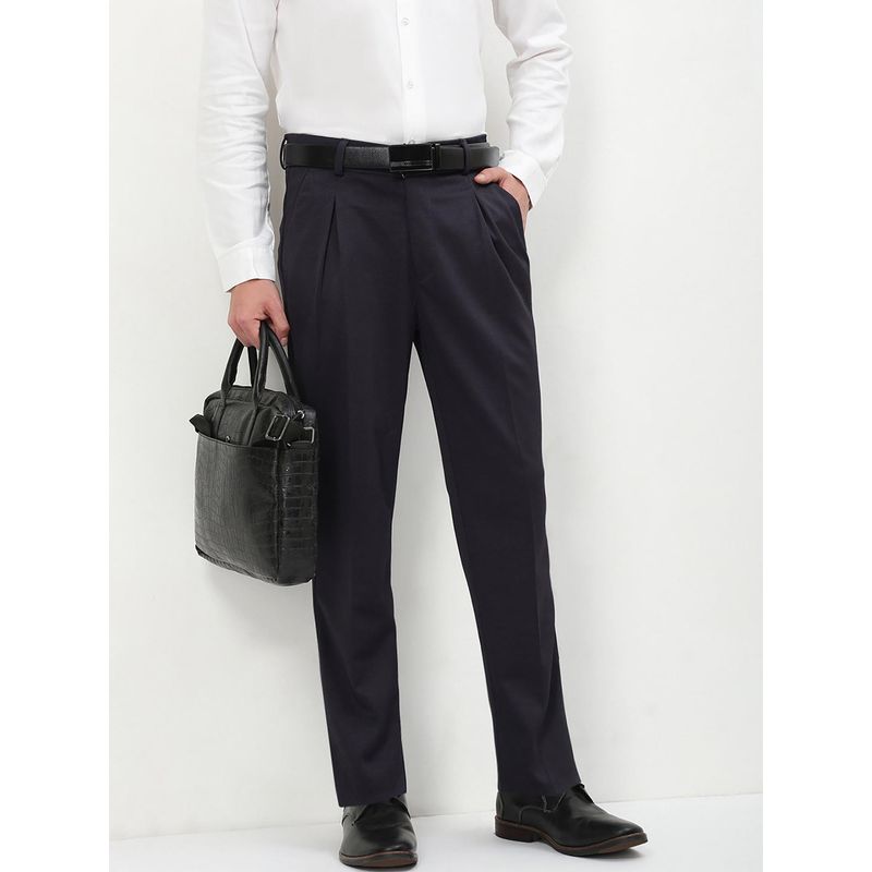 SHOWOFF Men Navy Blue Solid Formal Trouser (30)