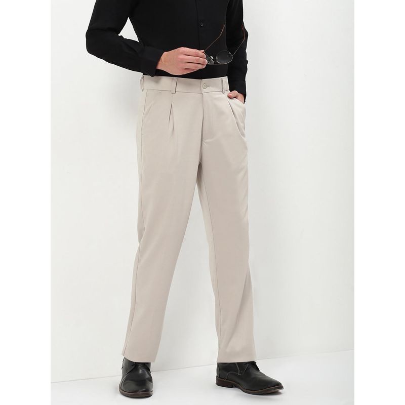 SHOWOFF Men Beige Solid Formal Trouser (34)