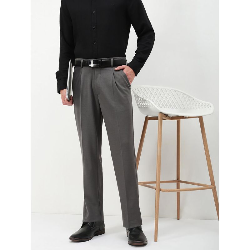 SHOWOFF Men Grey Solid Formal Trouser (30)