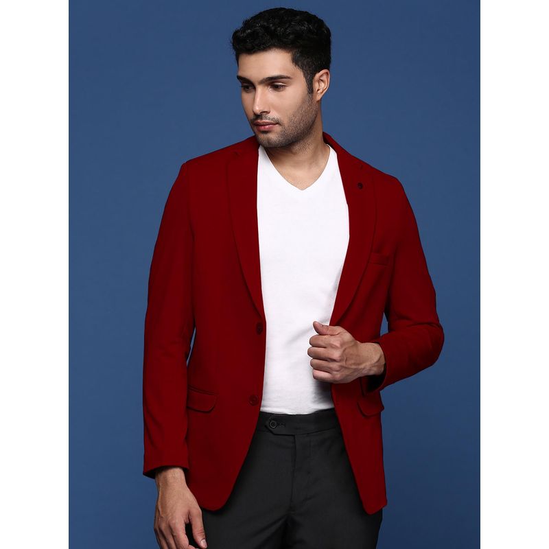 SHOWOFF Men Burgundy Solid Single Breasted Blazer (L)
