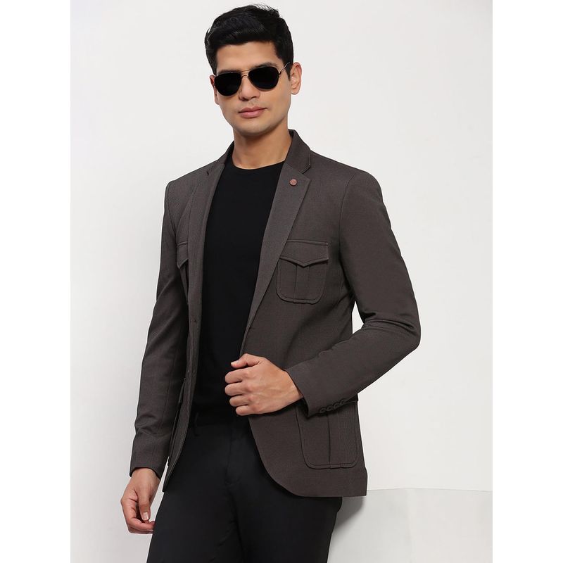SHOWOFF Men Brown Textured Single Breasted Blazer (L)