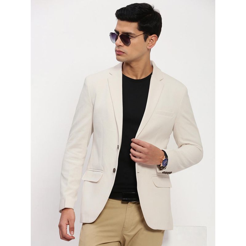 SHOWOFF Men Cream Solid Single Breasted Blazer (L)
