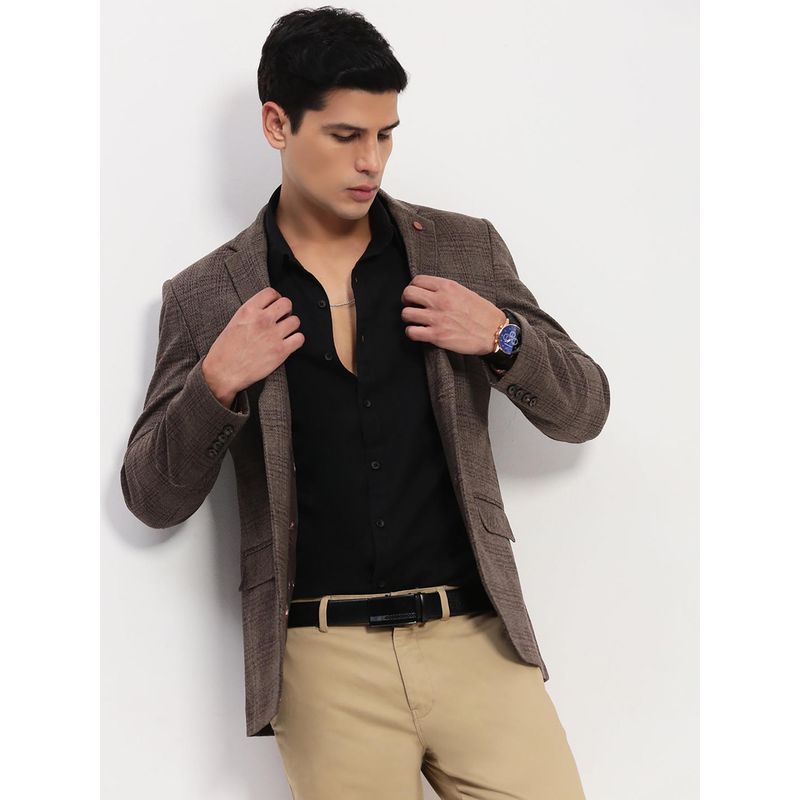 SHOWOFF Men Brown Checked Single Breasted Blazer (M)