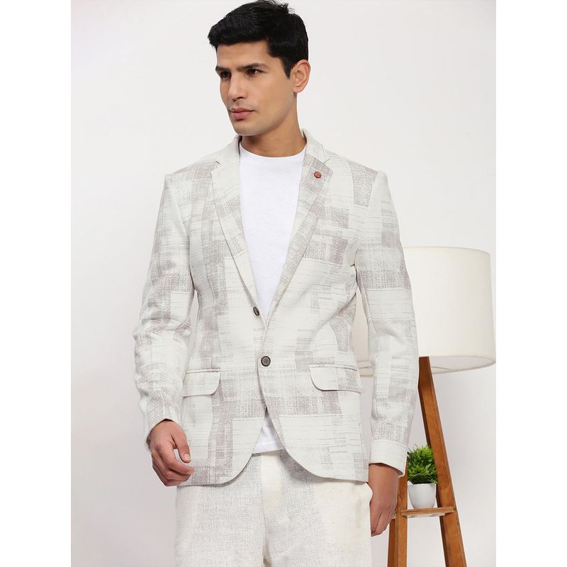 SHOWOFF Men Off White Printed Single Breasted Blazer (L)