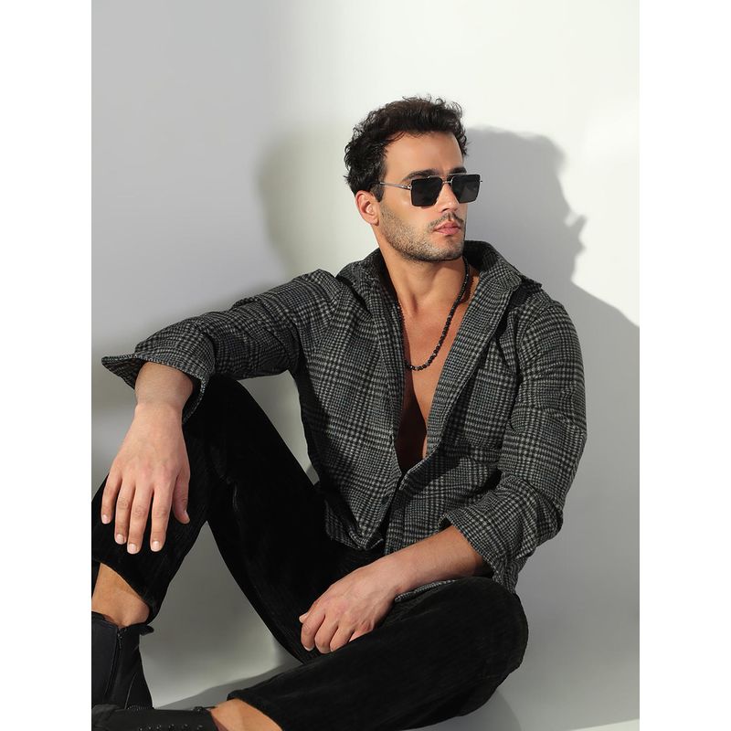 SHOWOFF Edition Men's Checked Grey Oversized Shacket (S)