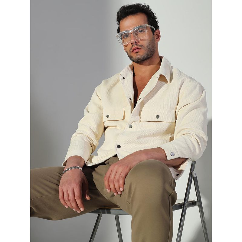 SHOWOFF Edition Men's Solid Cream Shacket (XL)