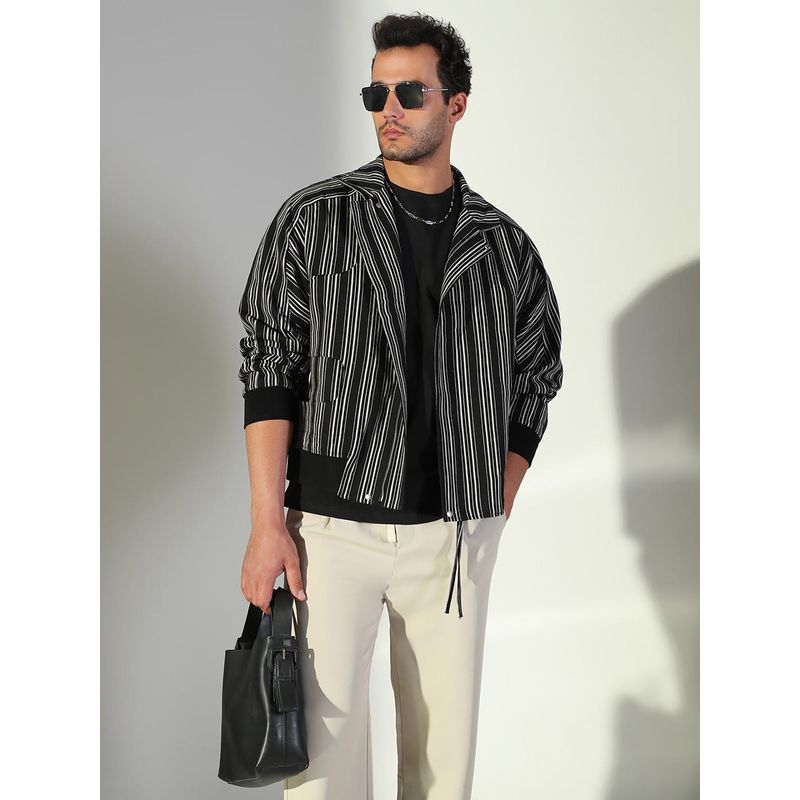 SHOWOFF Edition Men's Striped Black Oversized Tailored Jacket (L)