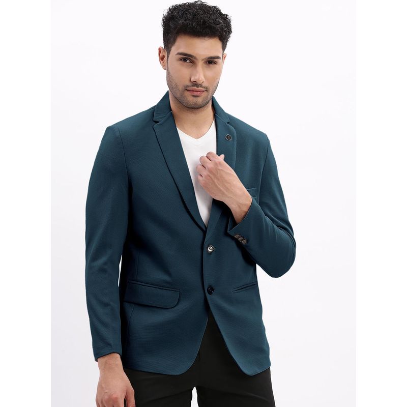 SHOWOFF Men Teal Solid Single Breasted Blazer (2XL)