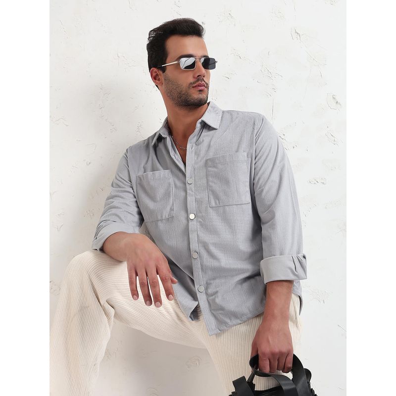 SHOWOFF Men Grey Solid Slim Fit Shacket (S)