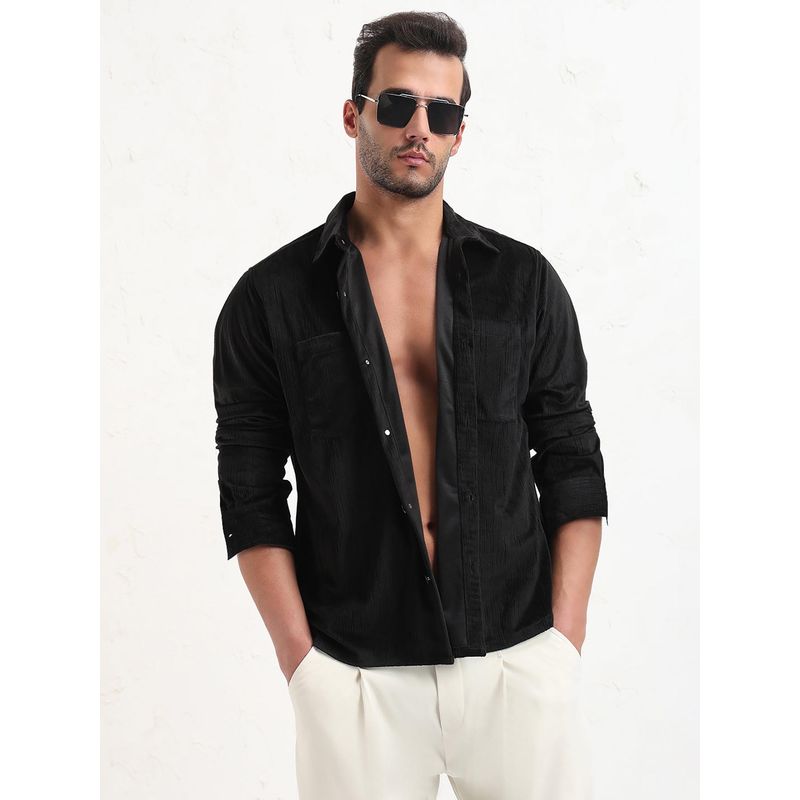 SHOWOFF Men Black Solid Slim Fit Shacket (S)