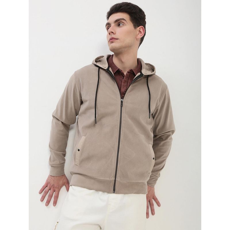 SHOWOFF Men Beige Solid Hoodie (S)