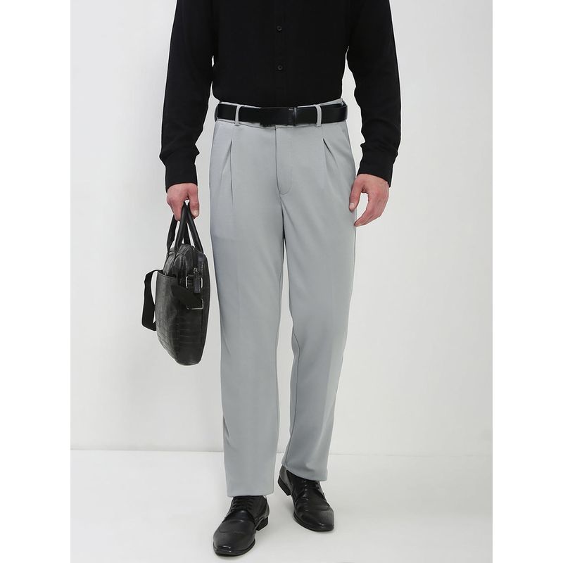 SHOWOFF Men Light Grey Solid Formal Trouser (32)