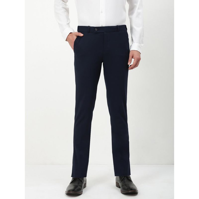 SHOWOFF Men Navy Blue Solid Slim Fit Formal Trouser (30)