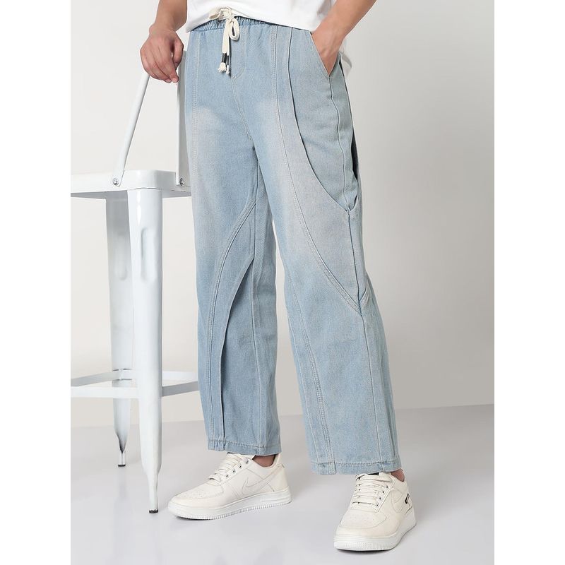 SHOWOFF Mens Blue Washed Straight Fit Drawstring Jeans (28)