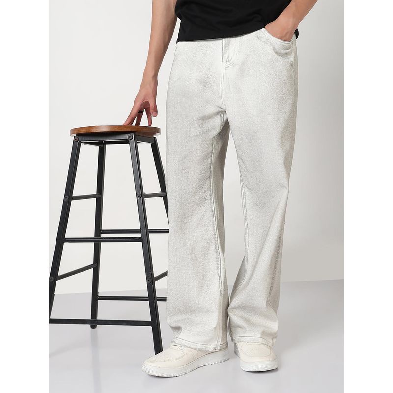 SHOWOFF Mens Off White Straight Fit Jeans (28)