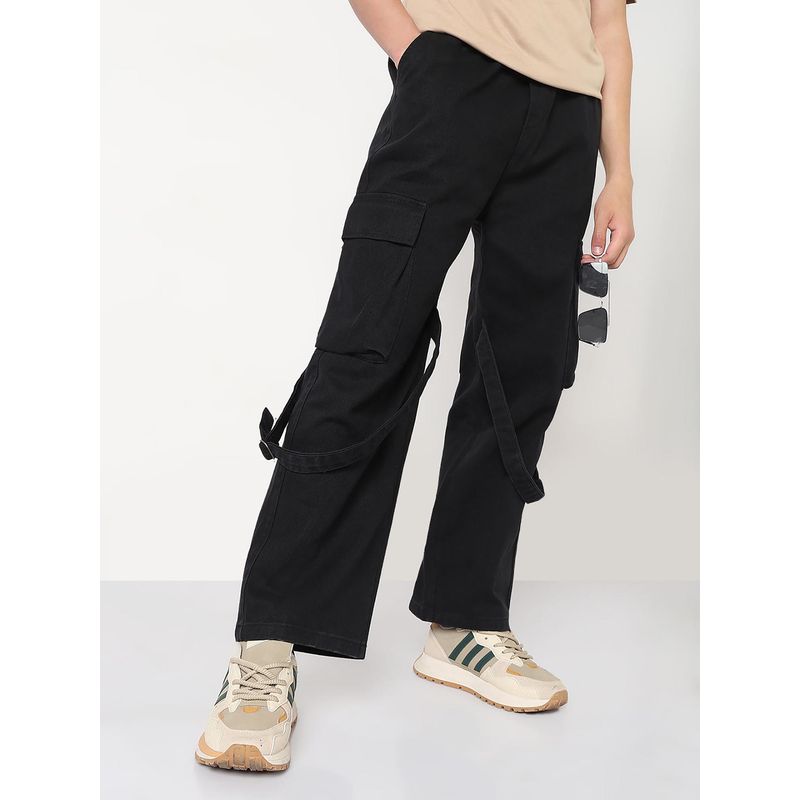 SHOWOFF Mens Black Straight Fit Cargo Pocket Jeans (30)