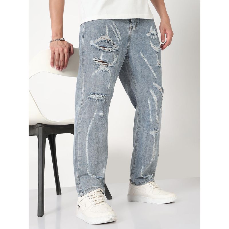SHOWOFF Mens Blue Distressed Straight Fit Jeans (30)