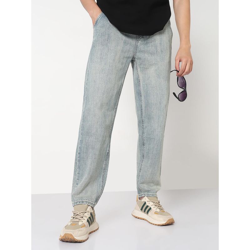 SHOWOFF Mens Blue Washed Tapered Fit Drawstring Jeans (32)