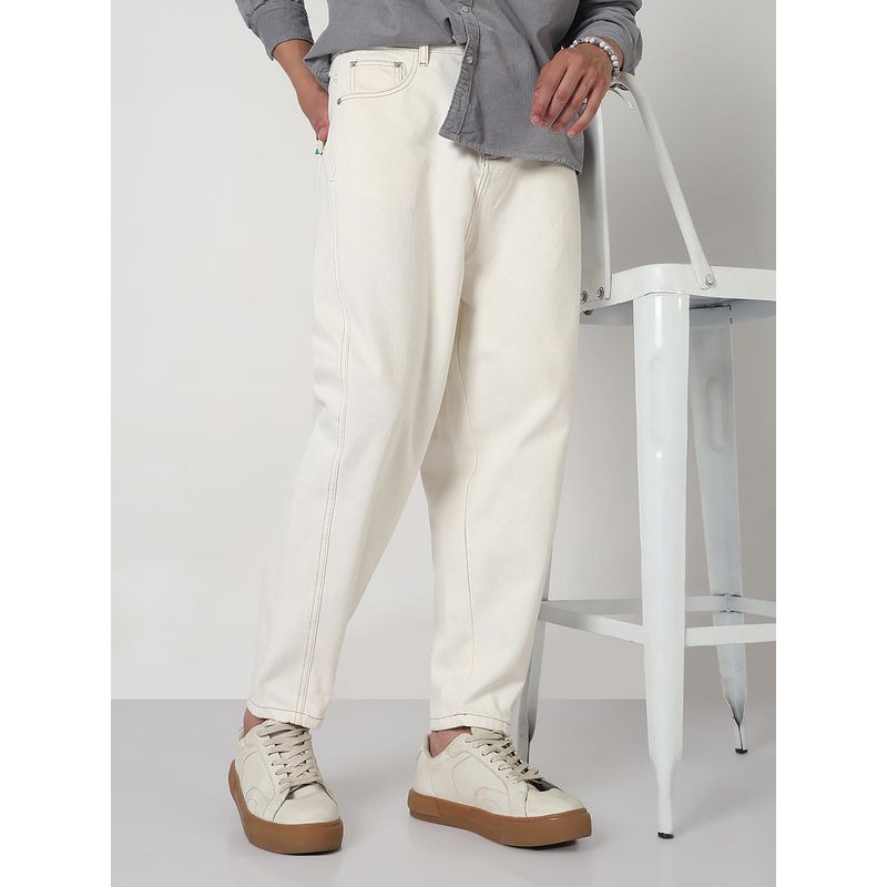 SHOWOFF Mens Off White Solid Jeans (30)