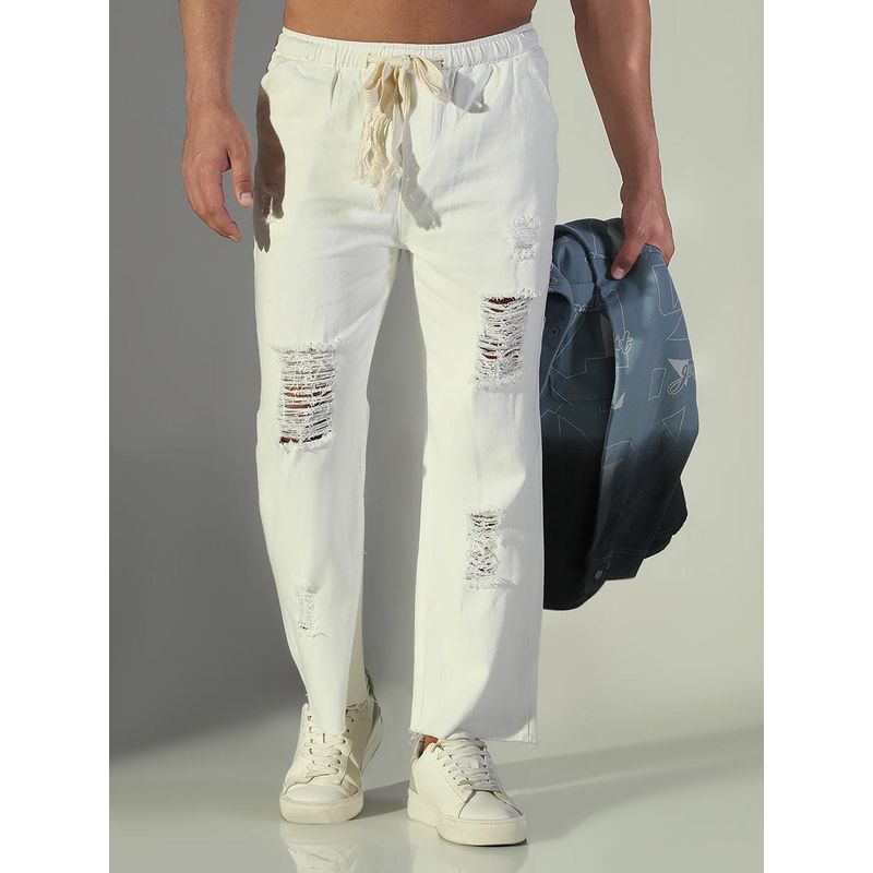 SHOWOFF Mens White Straight Fit Jeans (30)