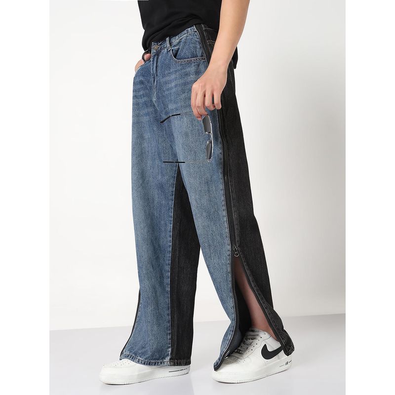 SHOWOFF Mens Blue and Black Colorblock Side Zip Jeans (28)