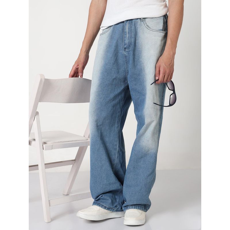 SHOWOFF Mens Blue Washed Baggy Loose Fit Jeans (30)