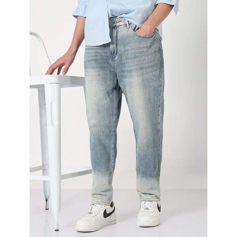 SHOWOFF Mens Blue Washed Straight Fit Jeans (30)