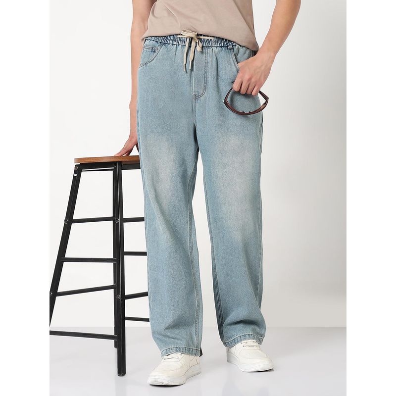 SHOWOFF Mens Blue Washed Straight Fit Drawstring Jeans (30)