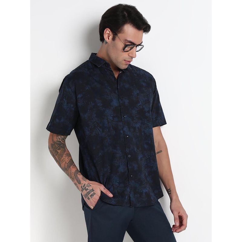 SHOWOFF Men Navy Blue Cotton Floral Shirt (S)